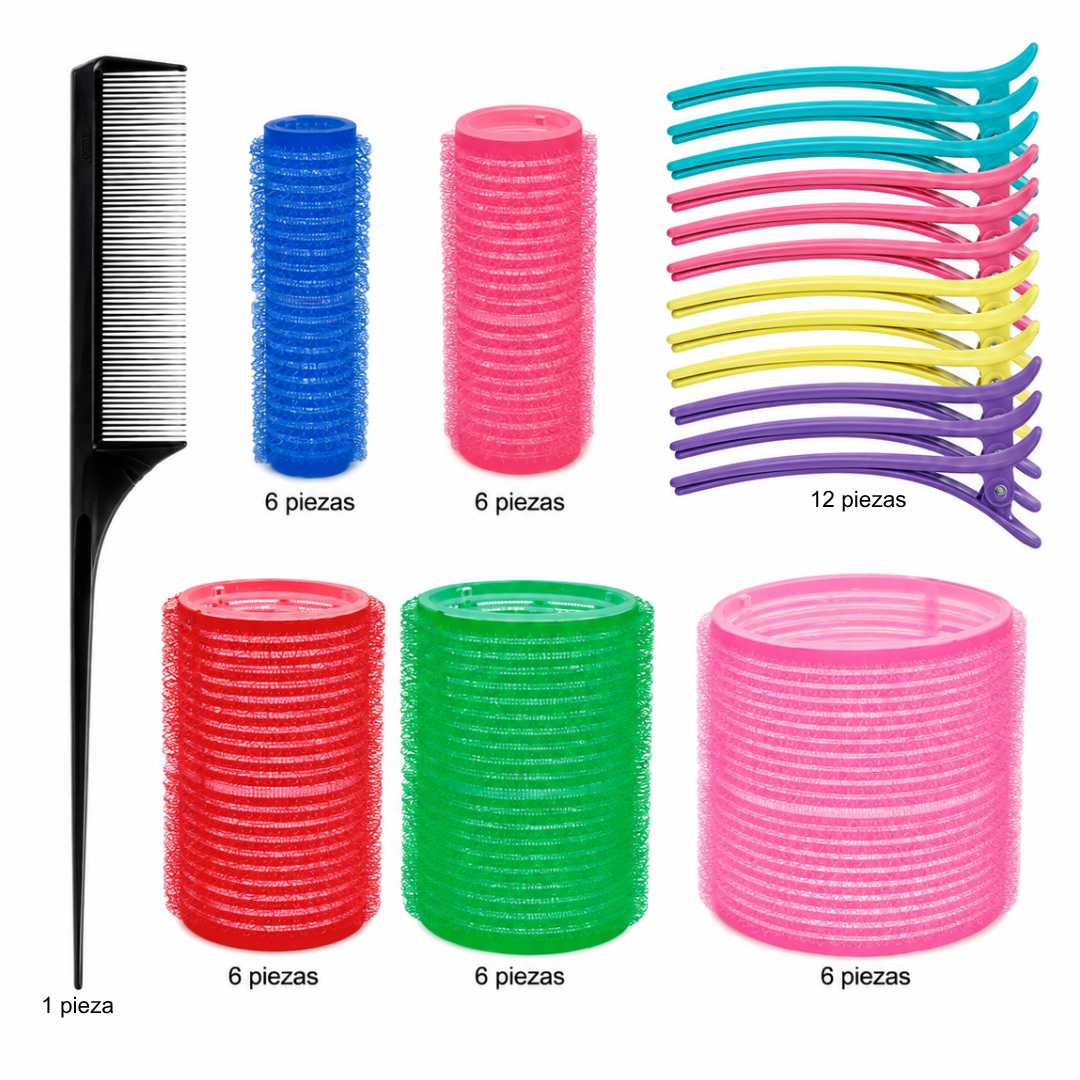 Kit De Rulos Para Cabello 43 Piezas Con Pinzas Y Peine