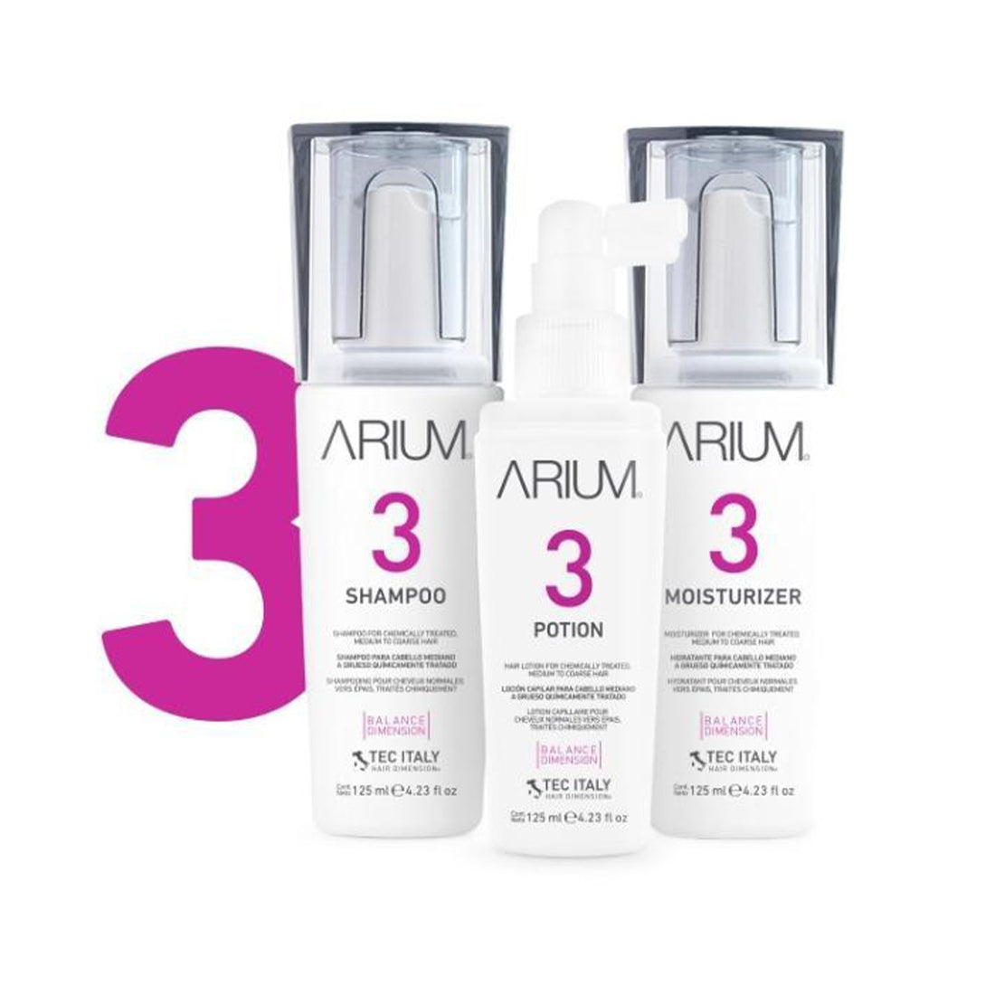 Kit Arium 3 - Sistema Para cuero cabelludo y cabello mediano a grueso químicamente tratado